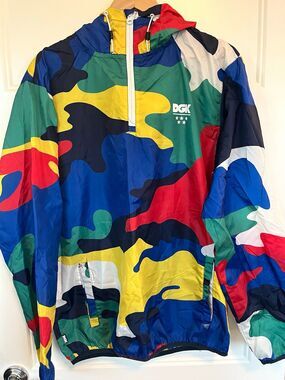 DGK Squad Windbreaker Jacket Mens 1/4 Zip Pullover Multicolor Camo Hooded Skate